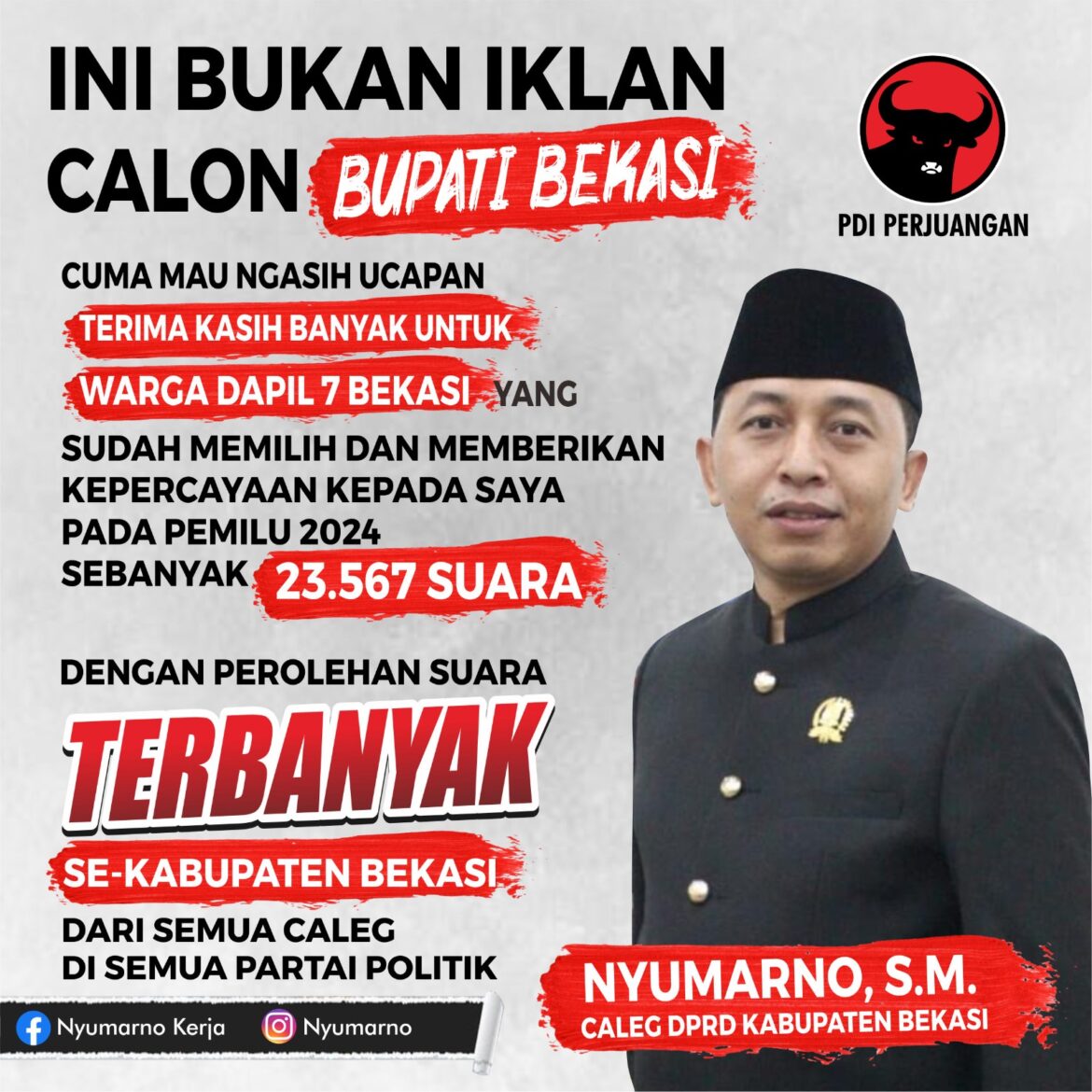Nyumarno Dari Partai PDI Perjuangan, Kembali Terpilih Menjadi Anggota DPRD Kabupaten Bekasi